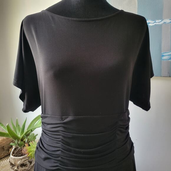 Coldwater Creek Dress Womens Size Petite MD Black Stretch Short Sleeve Zipper - Picture 2 of 8